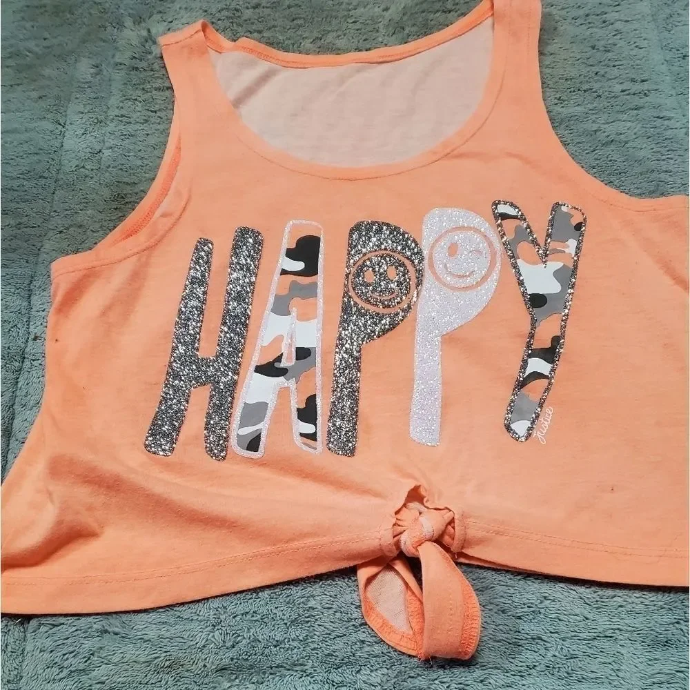 Justice Girls Peach Glitter Tie Front Tank Top Small
